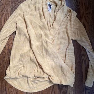 anthropologie waffle wrap top yellow size small!